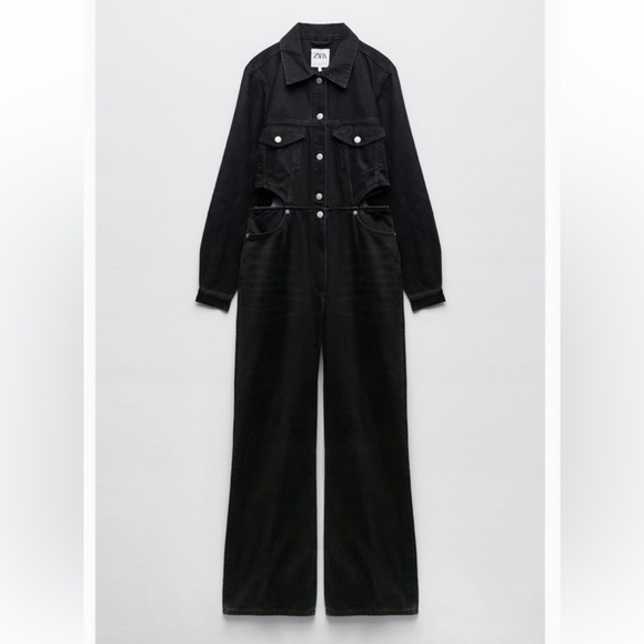 Zara Pants & Jumpsuits Zara Black Denim Jumpsuit Poshmark